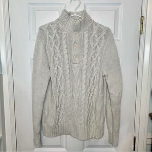 BANANA Republic 100% Cotton Light Grey Button CableKnit Sweater Large